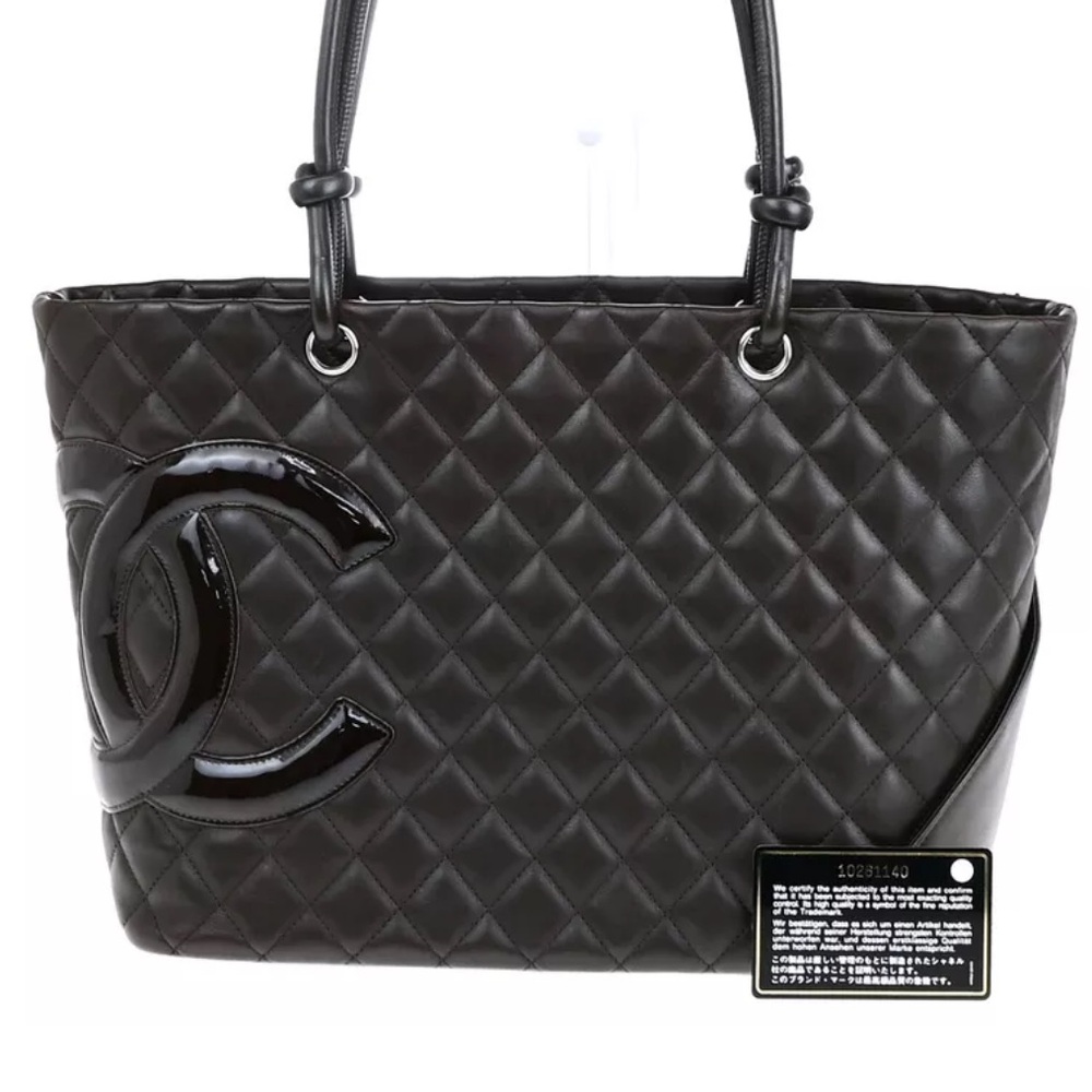 AUTHENTIC CHANEL CC CAMBON LGE CALFSKIN SHOPPER TOTE BAG BROWN